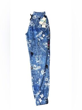 NWT fresh Blue Graffiti Print Jogger Pants
